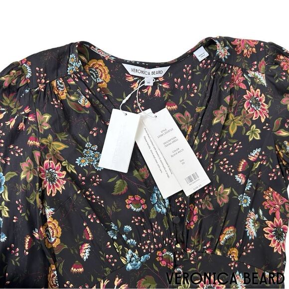 Veronica Beard **NWT** Terina Floral Stretch Silk Black Floral Multi Dress - Picture 11 of 11